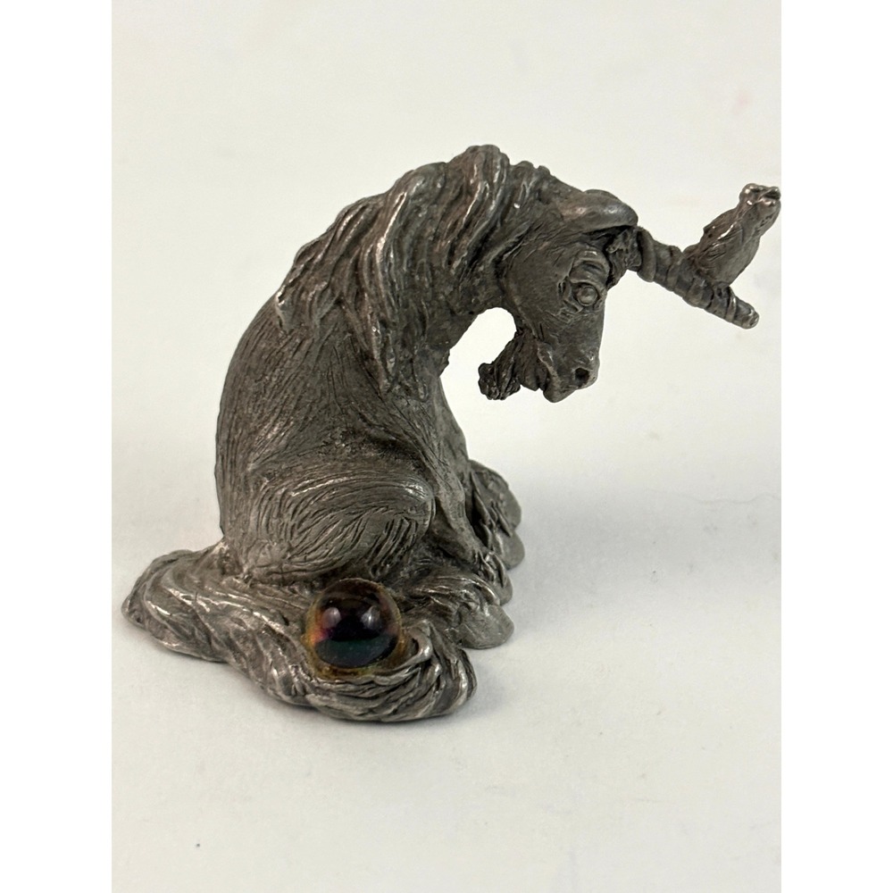 1991 Gallo Pewter Fantasy Horse Bird Crystal Orb Figurine Miniature
